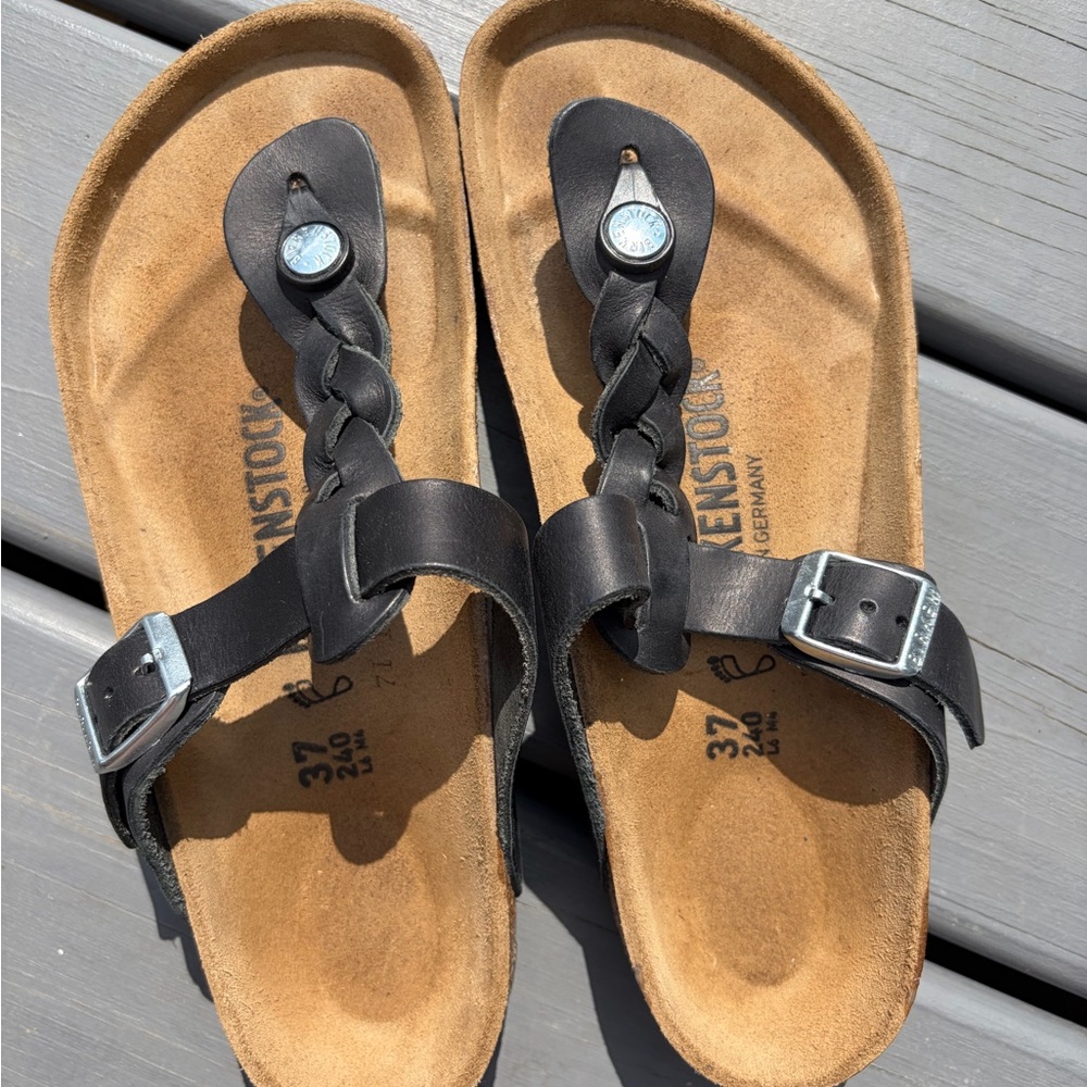 Birkenstock Black Braided Gizeh-Style Toe-Post Sandals